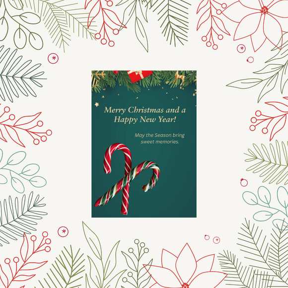 Candy Chhristmas &amp; New Year Card- Portrait. Printable- instant download, 5x7 In