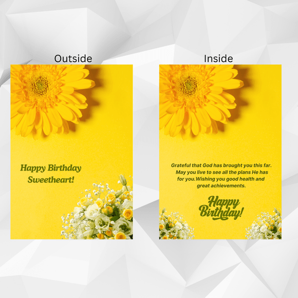 Folded Birthday Sweetheart Card- Landscape. Printable- instant download, 7x10 In