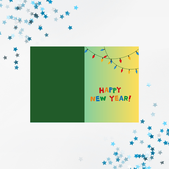 Folded Lights New Year Card- Portrait. Printable- instant download, 10x7 In.