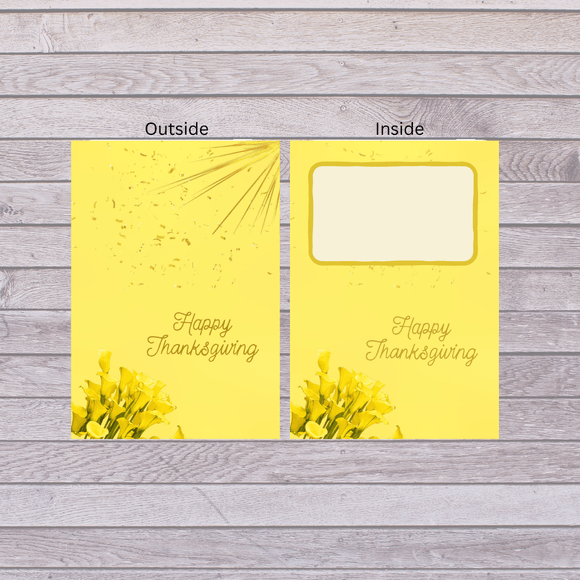 Folded Yellow Flowers Thanksgiving Card- Landscape. Printable- instant download, 7x10 In