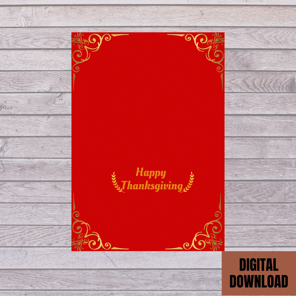 Lovely Happy Thanksgiving Folded Card- Landscape. Printable- instant download, 7x10 In