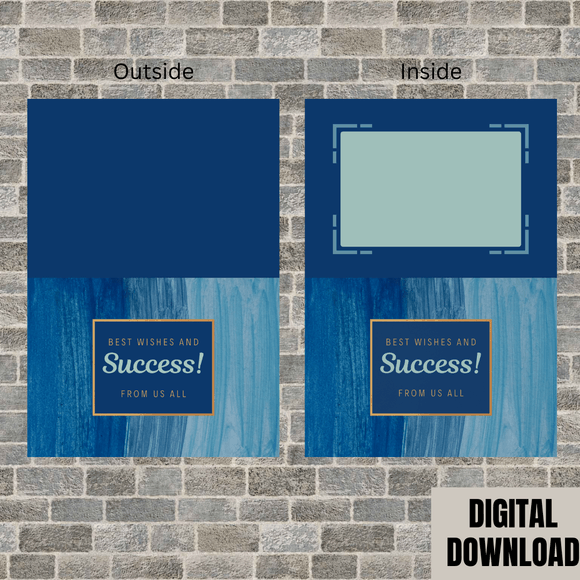 Beautiful Blue Success Folded Card- Landscape. Printable- instant download, 14.8x21 cm.