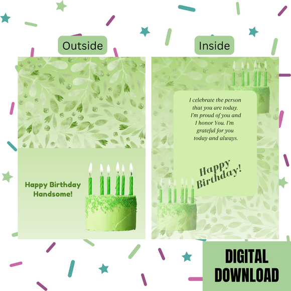 Cute Handsome Birthday Folded Card- Landscape. Printable- instant download, 7x10