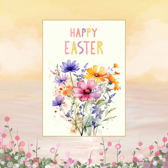 Beautiful Floral Easter Card- Portrait. Printable- instant download, 5x7 In.
