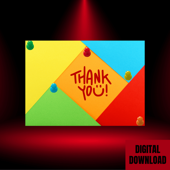 Beautiful Colorful Thank You Card- Landscape. Printable- instant download, 7x5 In.