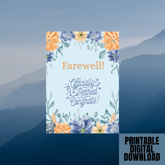 Cute Retirement Farewell Card- Portrait. Printable- instant download, 5x7 In.