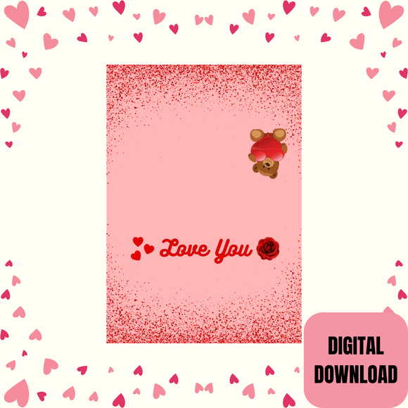 Love You Folded Couple Card- Landscape. Printable- instant download, 7x10 In.