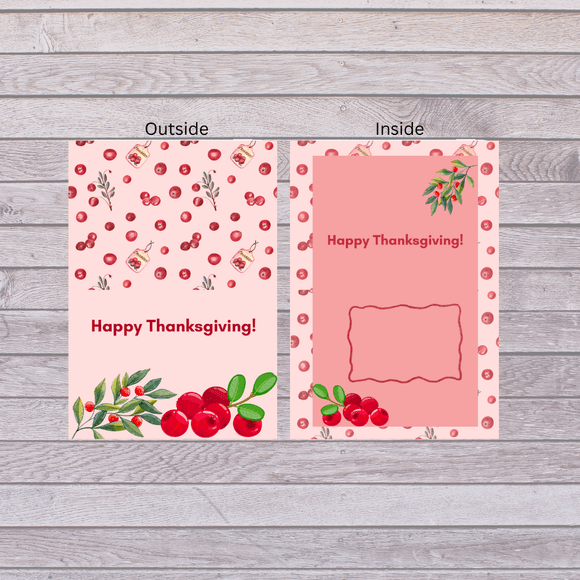 Folded Cranberry Thanksgiving Card- Landscape. Printable- instant download, 7x10 In
