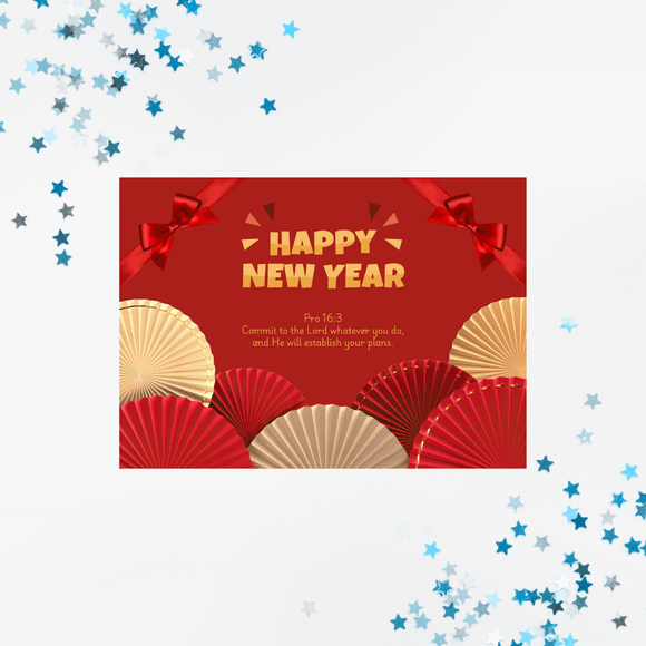 Fan New Year Card- Landscape. Printable- instant download, 7x5 In.