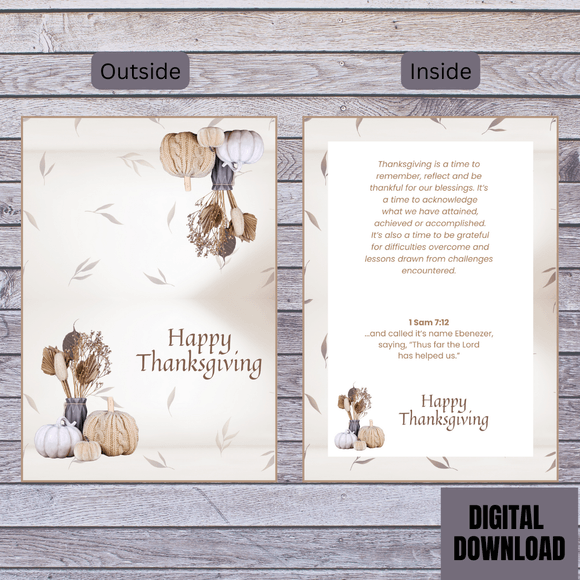 Lovely Autumn Flower Thanksgiving Folded Card- Landscape. Printable- instant download, 7x10 In