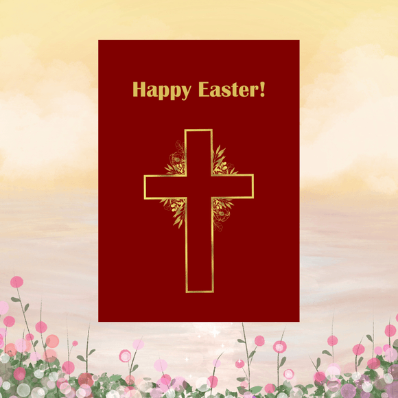 Gold Cross Easter Card- Portrait. Printable- instant download, 5x7 In.