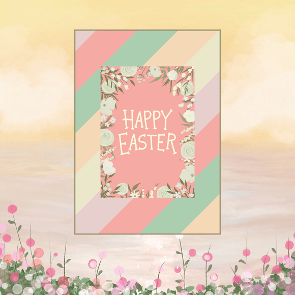 Lovely Floral Easter Card- Portrait. Printable- instant download, 5x7 In.