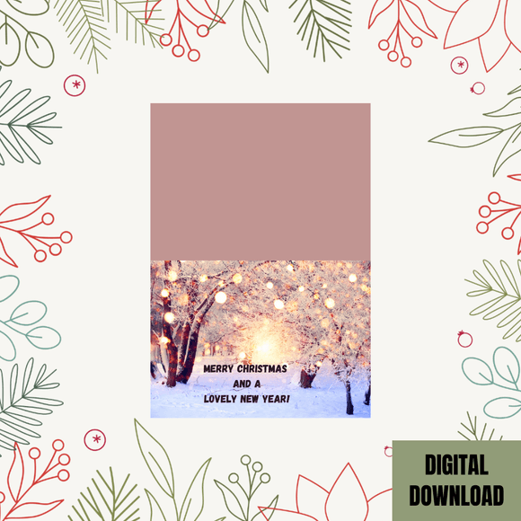 Lovely Merry Christmas &amp; New Year Folded Card- Landscape. Printable- instant download, 7x10 In.