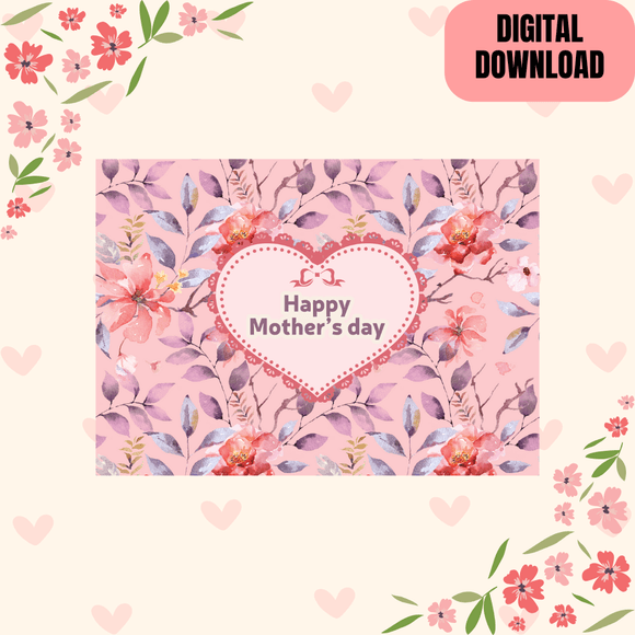 Cute Floral Mother&#x27;s Day Card- Landscape. Printable- instant download, 7x5 In.