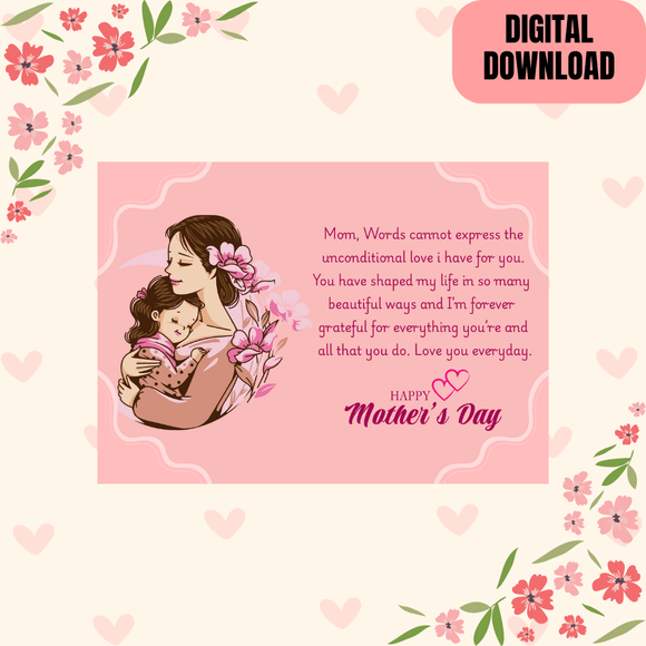 Beautiful Inspirational Mother&#x27;s Day Card- Landscape. Printable- instant download, 7x5 In.