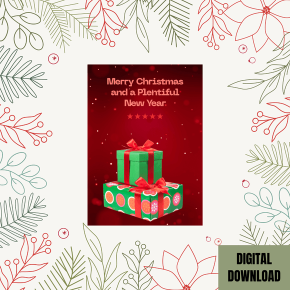 Cute Gift Christmas &amp; New Year Card- Portrait. Printable- instant download, 5x7 In