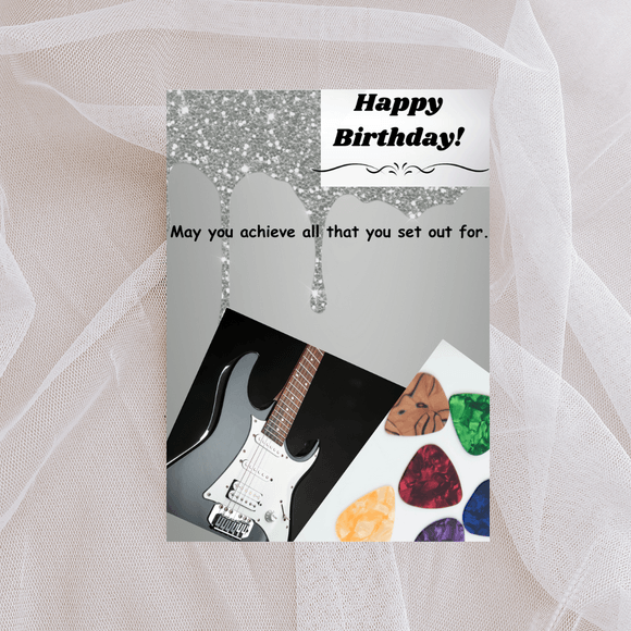 Guitar Birthday Card- Portrait. Printable- instant download, 5x7