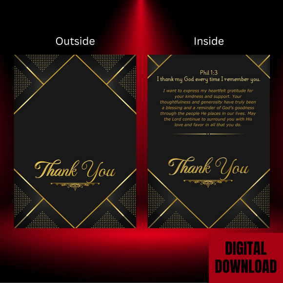 Beautiful Heartfelt Thank You Folded Card- Landscape. Printable- instant download, 14.8x21 cm