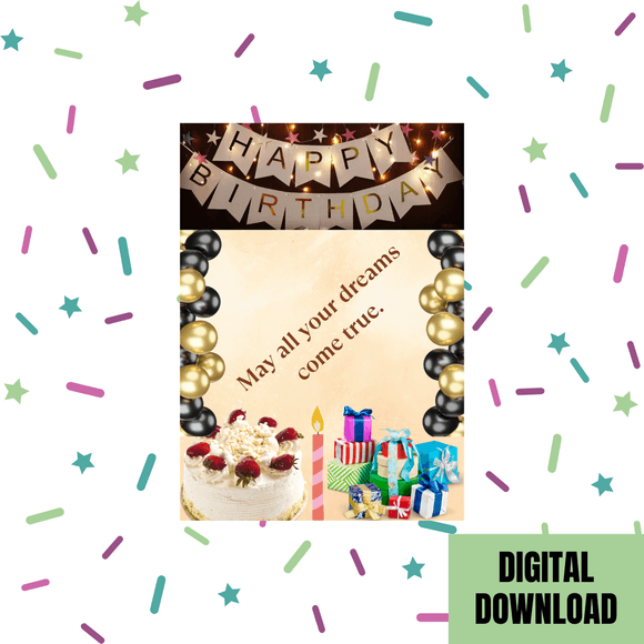 Beautiful Happy Birthday Card- Portrait. Printable- instant download, 5x7