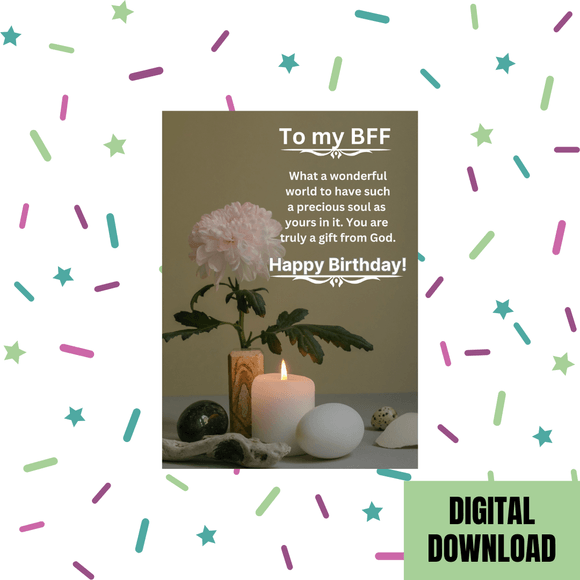 Beautiful BFF Birthday Card- Portrait. Printable- instant download, 5x7 In