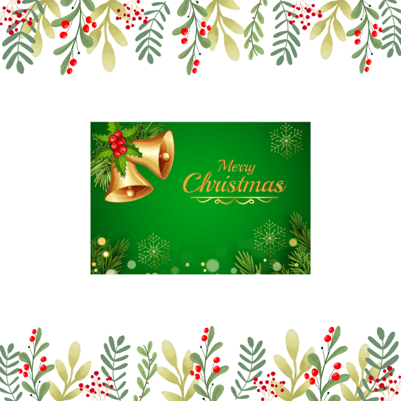 Bells Christmas Card- Landscape. Printable- instant download, 7x5 In.