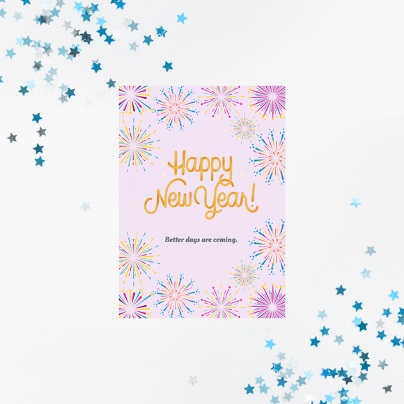 Firework New Year Card- Portrait. Printabe- instant download, 5x7 In.