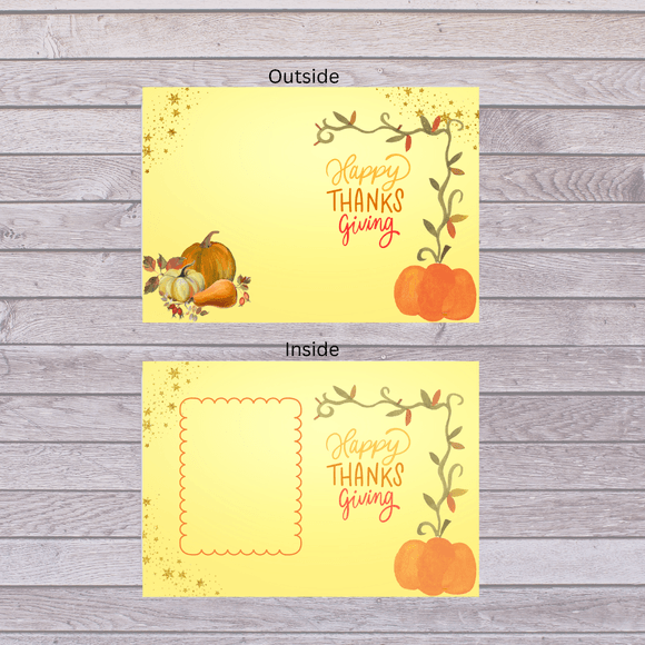 Folded Pumpkin Thanksgiving Card- Portrait. Printable- instant download, 10x7 In