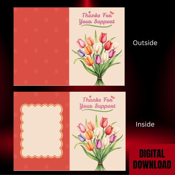 Cute Flower Bouquet Thank You Folded Card- Portrait. Printable- instant download, 21x14.8 cm