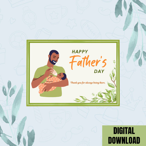 Cute Father &amp; Baby Father&#x27;s Day Card- Landscape. Printable- instant download, 7x5 In.