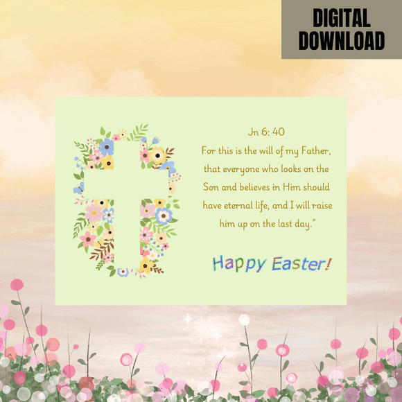 Lovely Scripture Easter Card- Landscape. Printable- instant download, 7x5 In.