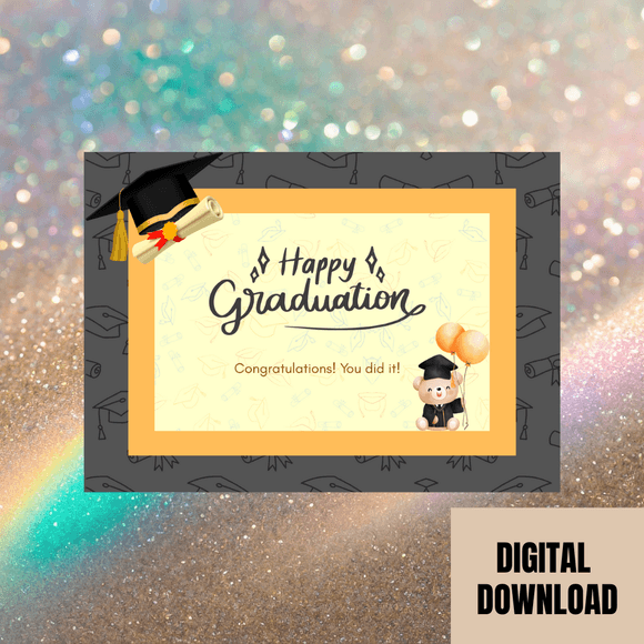 Beautiful Graduation Congratulations Card- Landscape. Printable- instant download, 7x5 In.