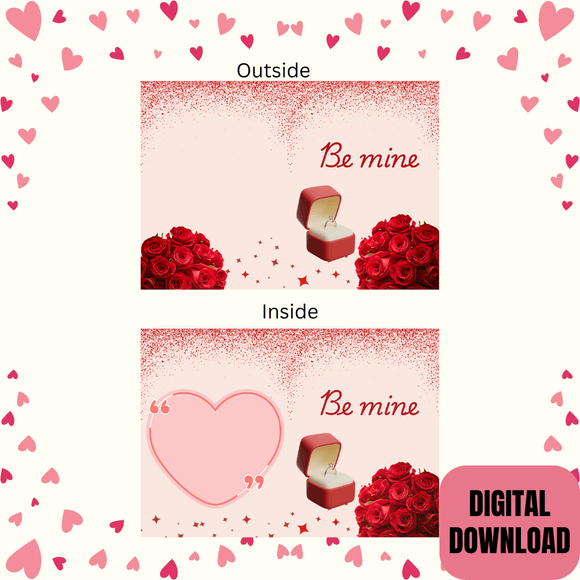 Be Mine Folded Couple Card- Portrait. Printable- Instant download, 10x7 In.