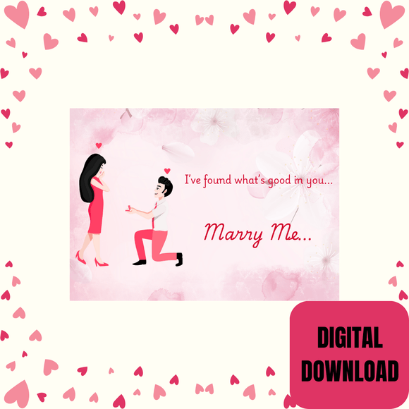 Marry Me Proposal Couple Card- Landscape. Printable- instant download, 7x5 In.