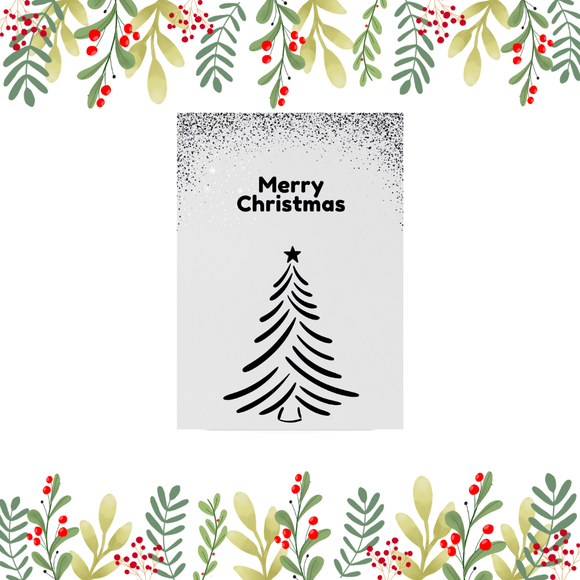 Black and White Christmas Card- Portrait. Printable- instant download, 5x7 In