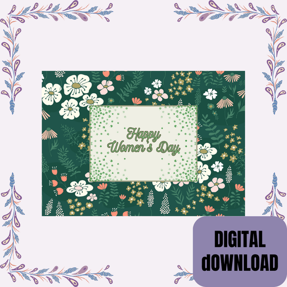 Cute Floral Women&#x27;s Day Card- Landscape. Printable- instant download, 7x5 In.