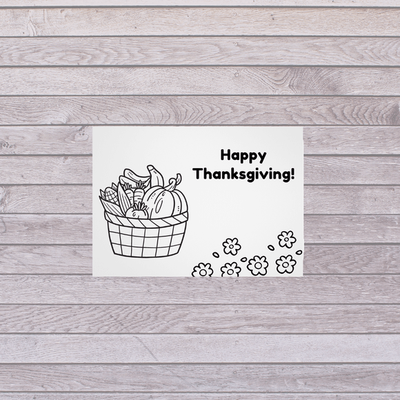 Black and White Thanksgiving Card- Landscape. Printable- instant download, 7x5 In