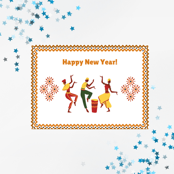 African New Year Card- Landscape. Printable- instant dowwnload, 7x5 In.