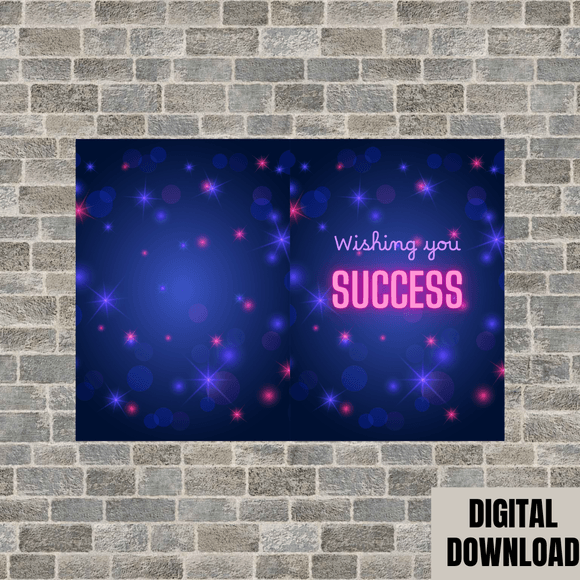 Cute Glitter Success Folded Card- Portrait. Printable- instant download, 21x14.8 cm.