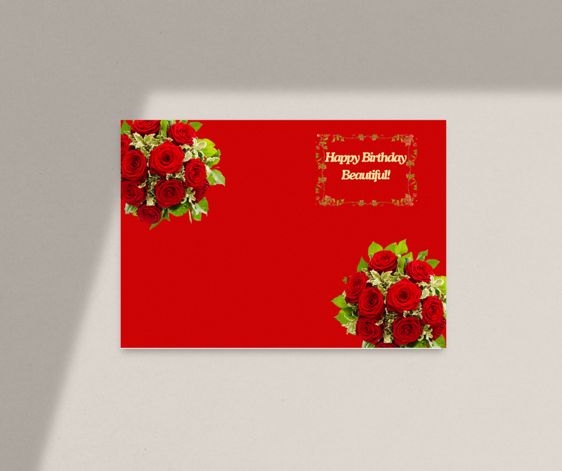 Folded Birthday Beautiful Card- Portrait. Printable- instant download, 10x7 In