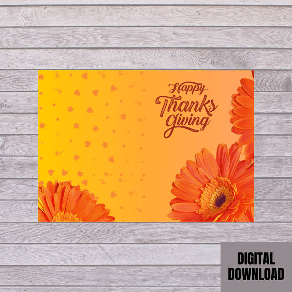 Beautiful Orange Flower Thanksgiving Folded Card- Landscape. Printable- instant download, 10x7 In