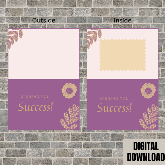 Beautiful Purple/Gold Floral Success Folded Card- Landscape. Printable- instant download, 14.8x21 cm