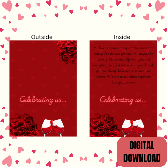 Celebrating Us Folded Couple Card- Landscape. Printable- instant download, 7x10 In.