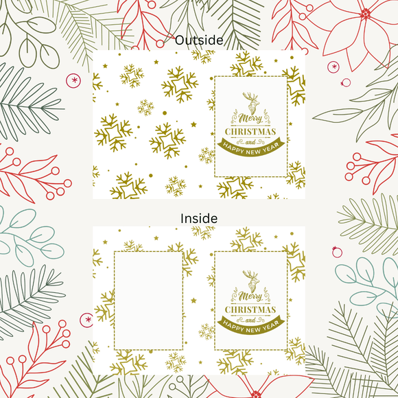 Folded Merry Christmas &amp; Happy New Year Card- Portrait. Printable- instant download, 10x7 In.