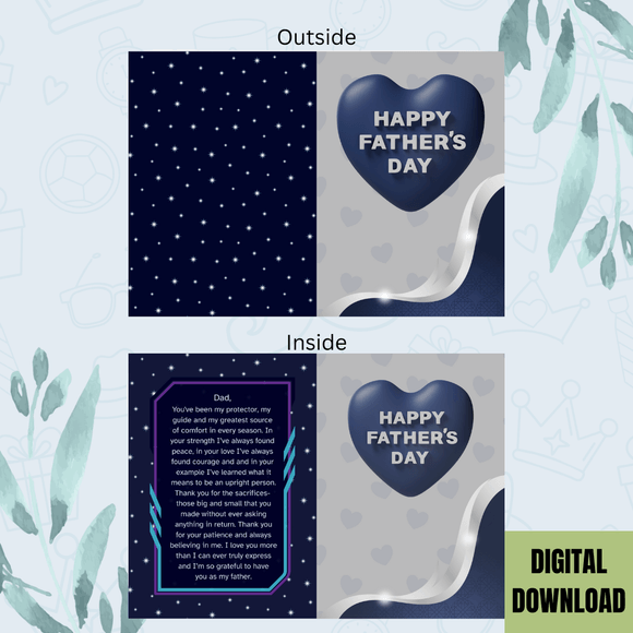 Beautiful Inspirational Father&#x27;s Day Folded Card- Portrait. Printable- instant download, 21x14.8 cm.