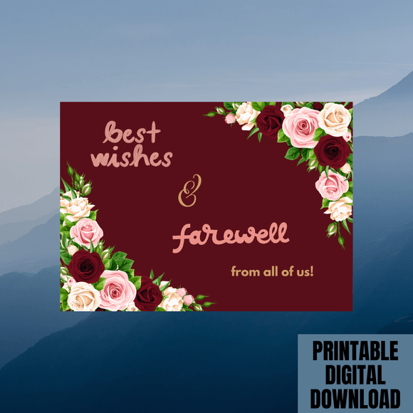 Beautiful Flowery Farewell Card- Landscape. Printable- instant download, 7x5 In.
