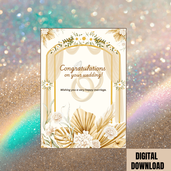 Wedding Congratulations Card- Portrait. Printable- instant download, 5x7 In.