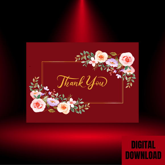 Beautiful Thank You Card- Landscape. Printable- instant download, 7x5 In.