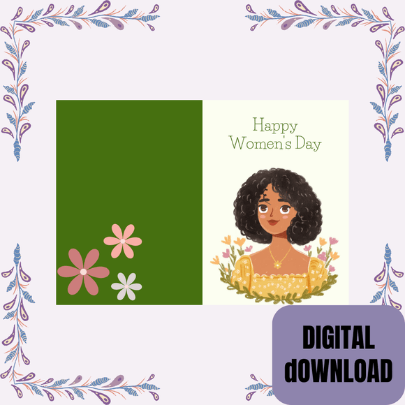 Beautiful Folded Women&#x27;s Day Card- Portrait. Printable- instant download, 10x7 In.