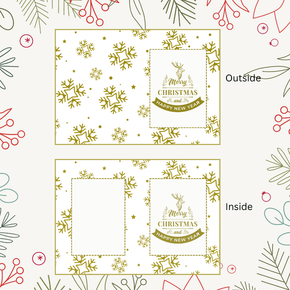 Cute Merry Christmas &amp; New Year Folded Card- Portrait. Printable- instant download, 10x7 In.