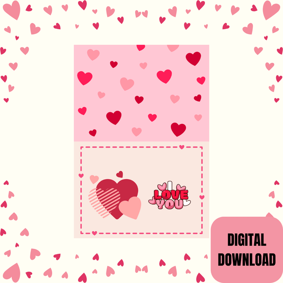 I Love You Folded Couple Card- Landscape. Printable- instant download, 7x10 In.